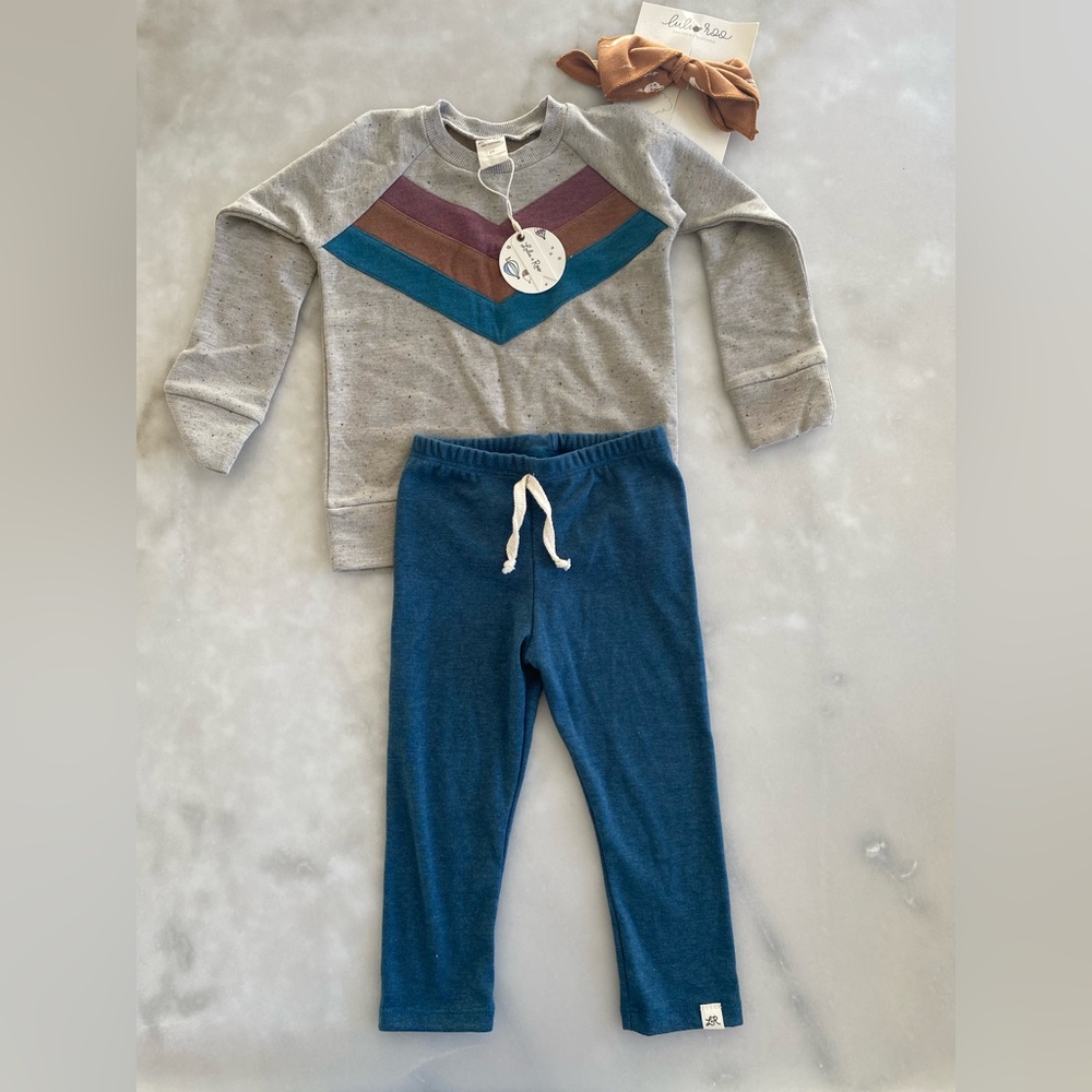 New! Toddler girl lulu and roo sweatshirt, pants, and bow outfit set 2T